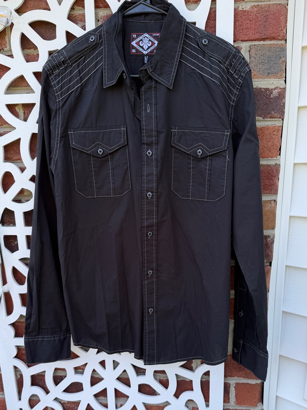 Affliction Standard Men’s L Black Contrast Stitch Button Down Shirt